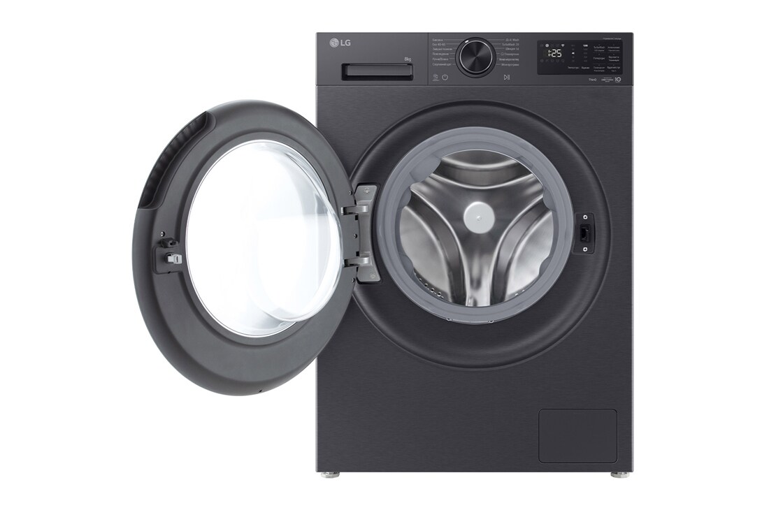 LG Вузька пральна машина на  8 кг з AI DD™, Turbowash™ 360 (2026), Зображено пральну машину спереду з відкритими дверцятами, F2X5PS5M, thumbnail 3