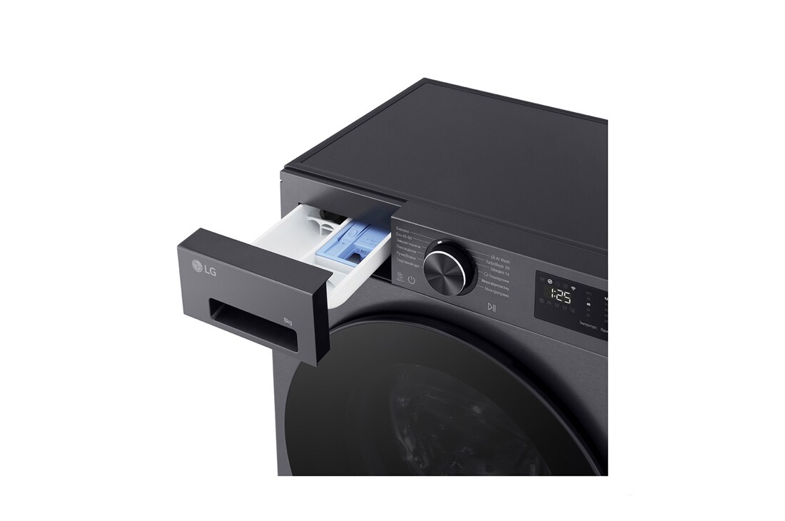 LG Вузька пральна машина на  8 кг з AI DD™, Turbowash™ 360 (2026), Зображено панель керування та лоток пральної машини справа, F2X5PS5M, thumbnail 12