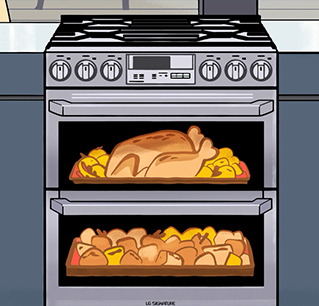 Illust image of LG SIGNATURE Range with chicken barbecue.