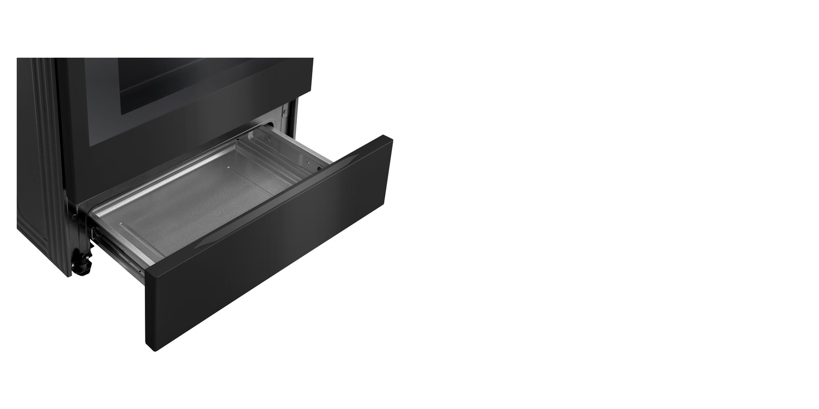 Bottom of an LG oven showing the storage draw open