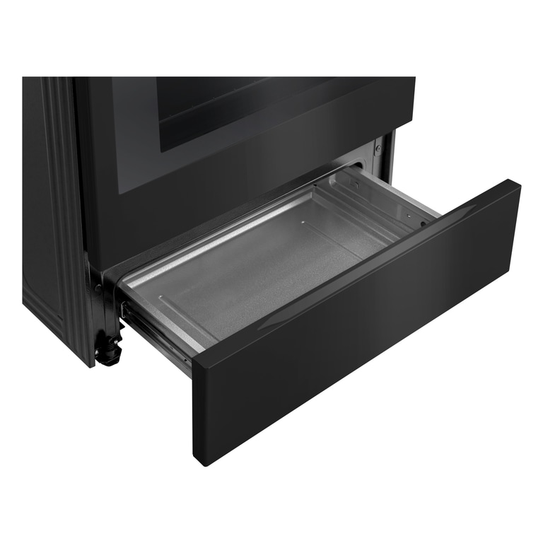 Bottom of an LG oven showing the storage draw open