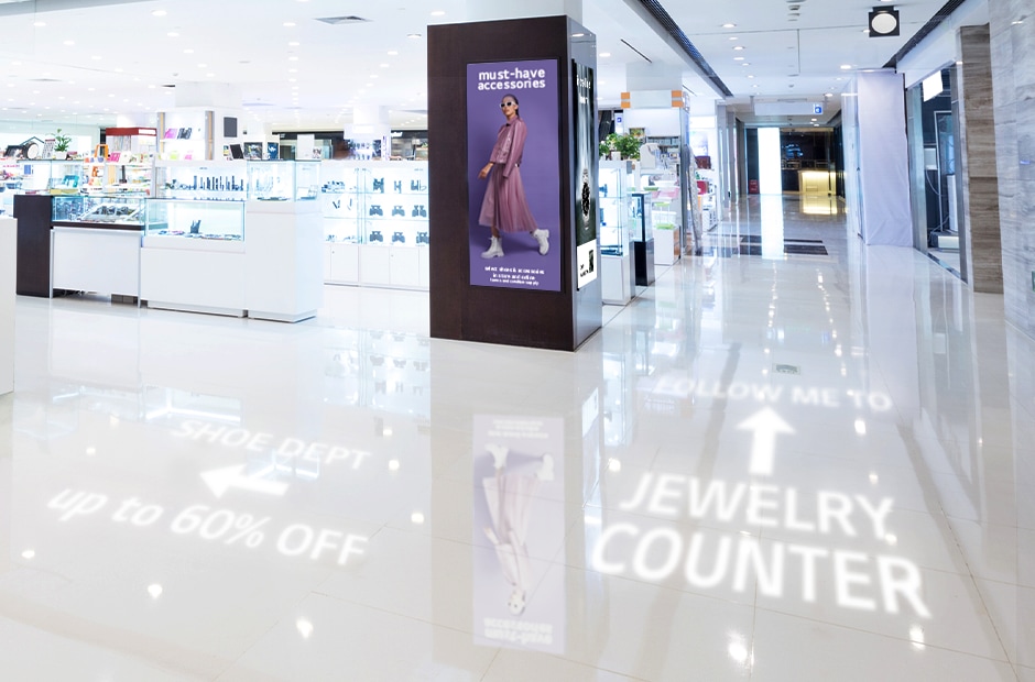 From projectors to signage, immerse and direct customers with a variety of wayfinding solutions