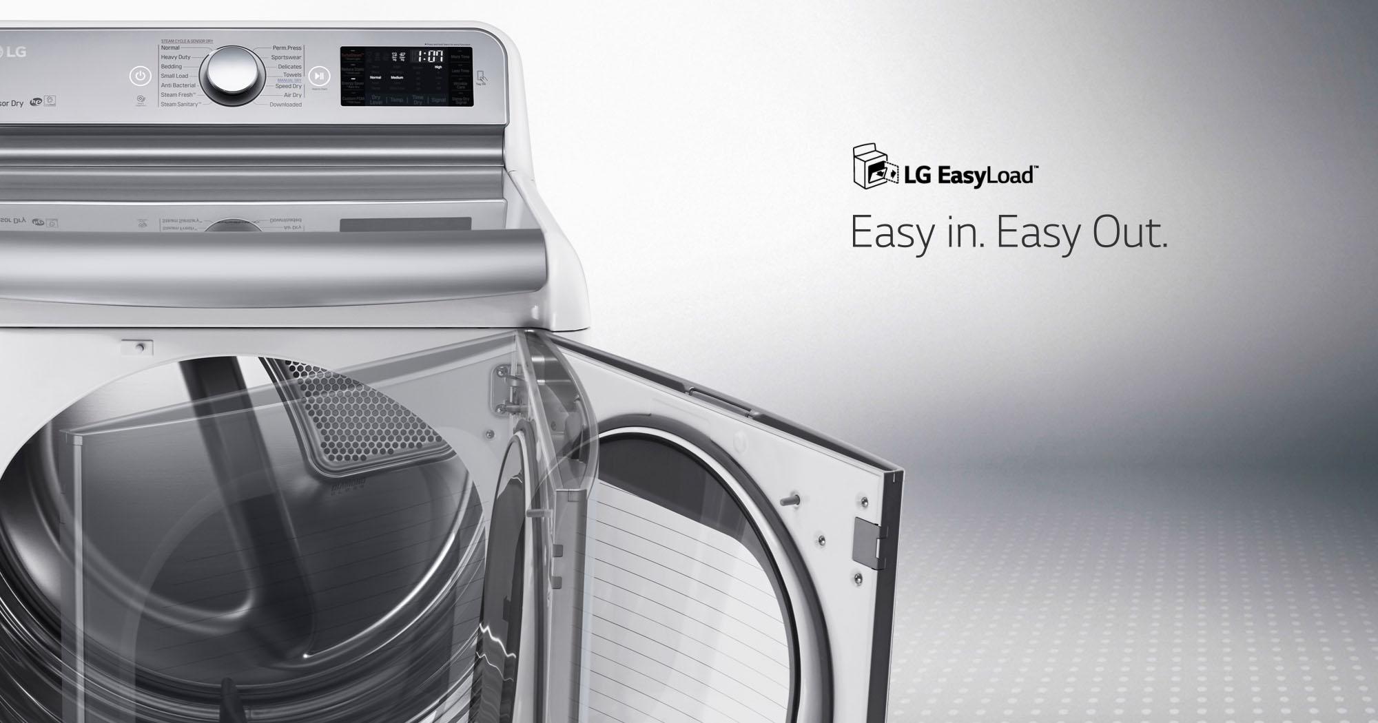 The LG DLEX7700VE electric dryer does laundry at the speed of life, thanks to the EasyLoad™ Door and other helpful technologies.