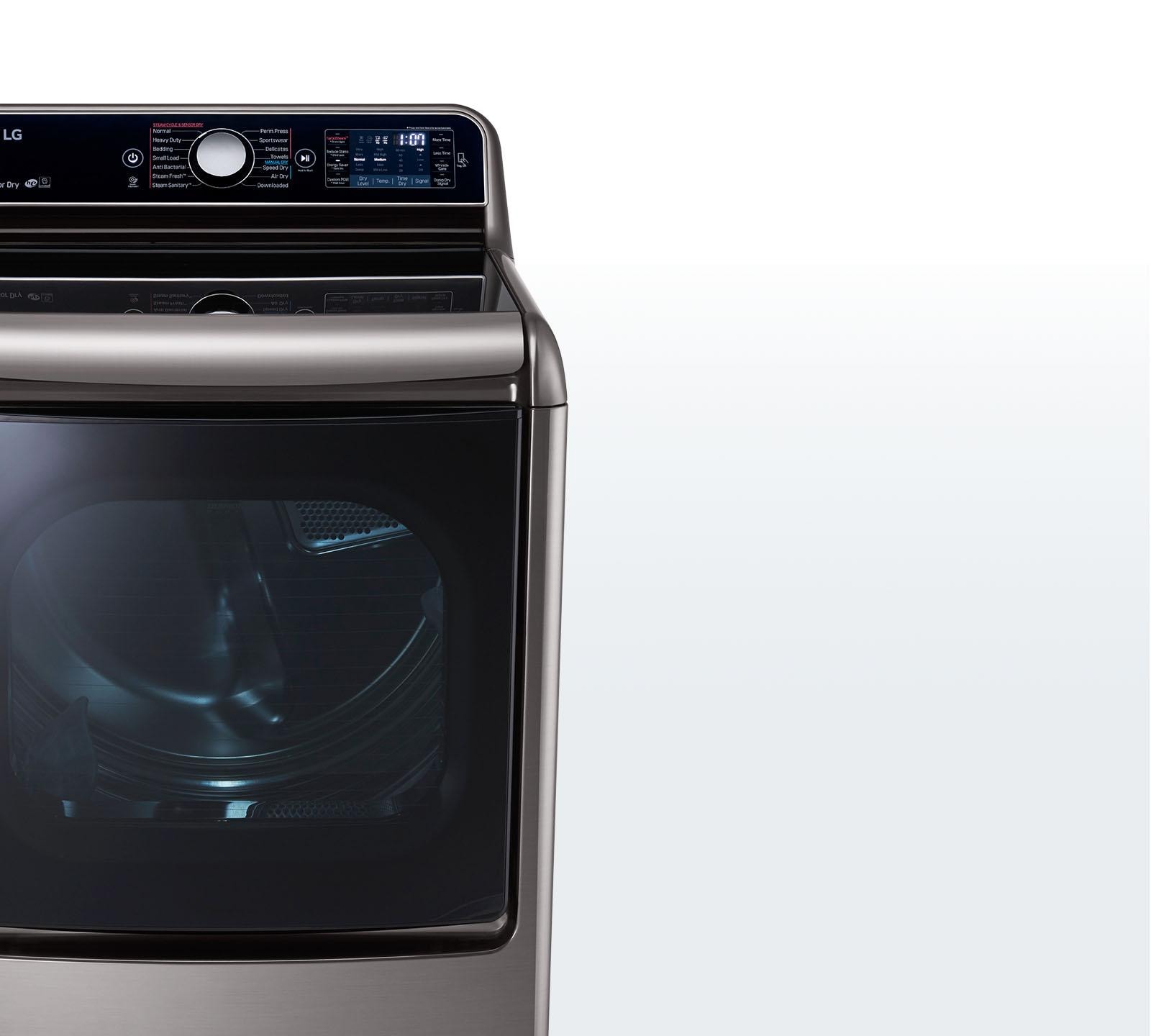 A look at the sleek, front-loading, mega-capacity LG DLEX7700 dryer