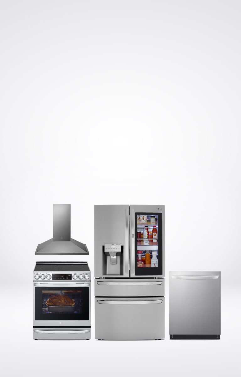 LG Kitchen appliances on gray background