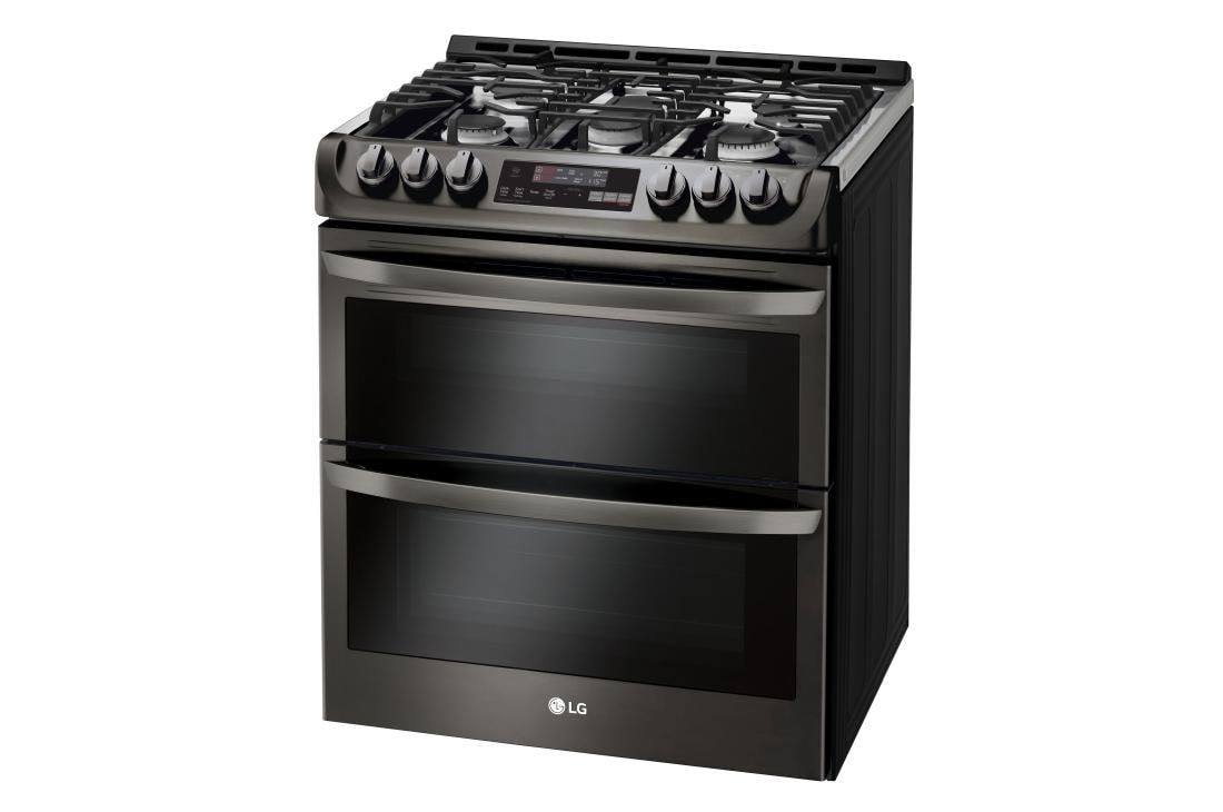 Black stainless gas cheap range double oven