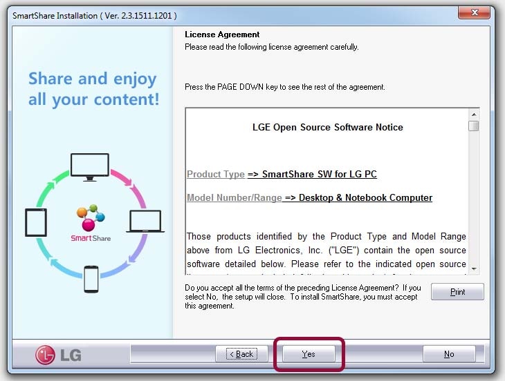 Screenshot of install agreement screen
