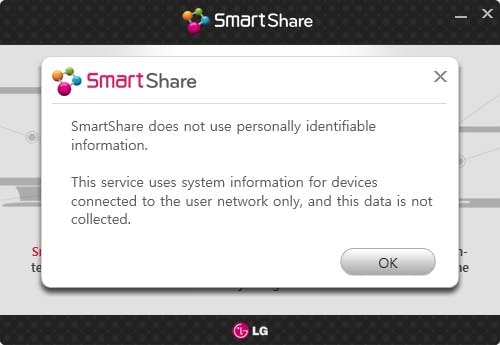 Smartshare screenshot of disclaimer window