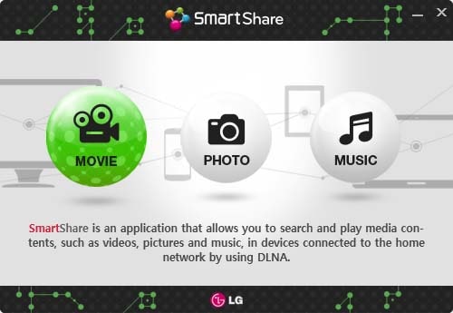 Smartshare screenshot of home screen
