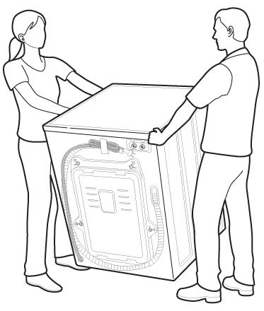 two people tilting a washing machine