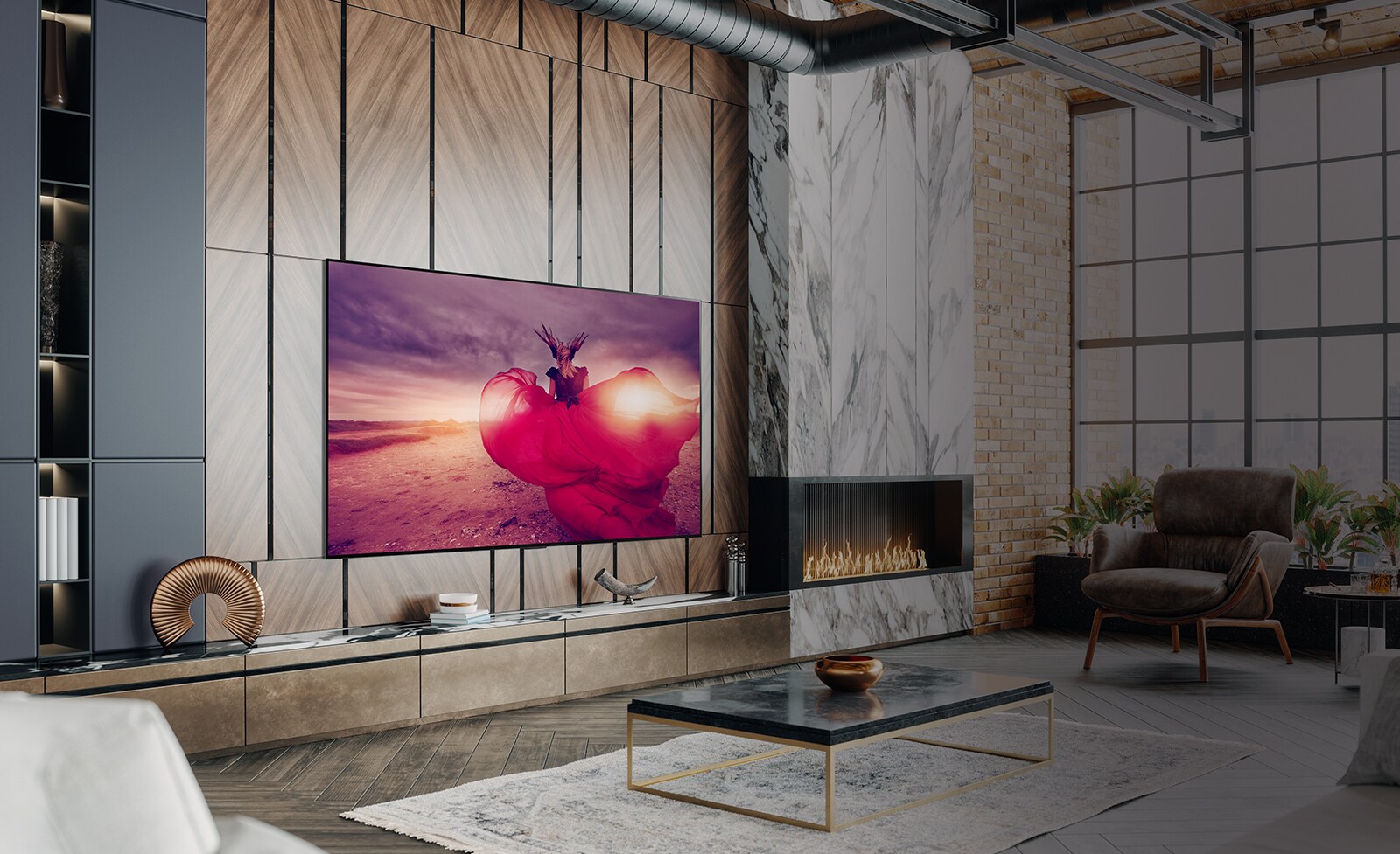 man standing in front of beachfront living roof with lg tv on wall