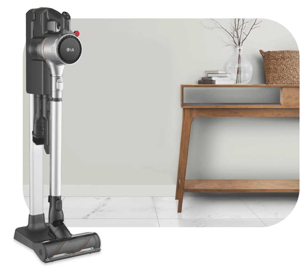 LG Stick Vacuum in free-standing dock in home