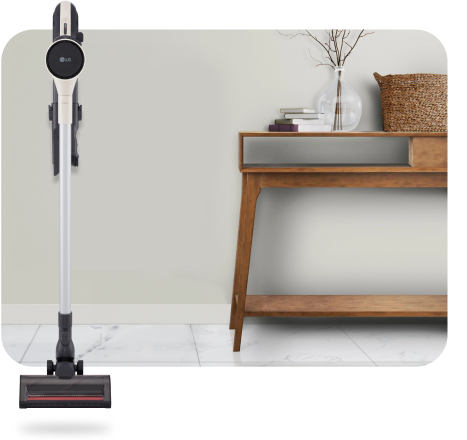 LG Stick Vacuum in free-standing dock in home