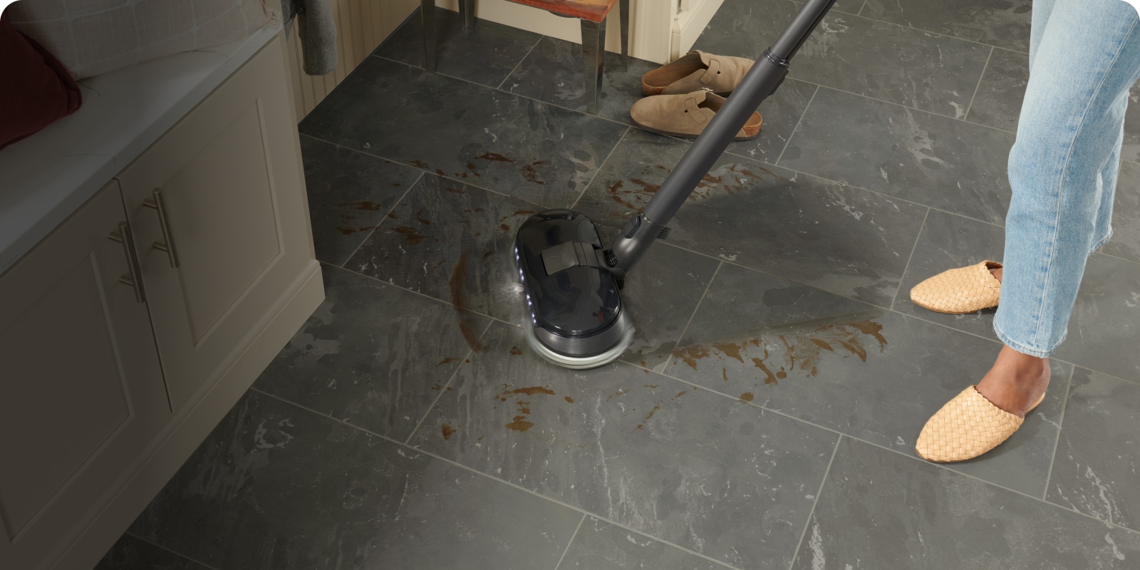 LG Vacuum with Power Mop Pro attachment cleaning spill off hard floor