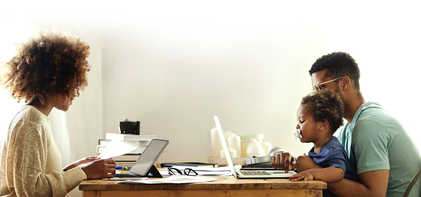 family hanging out at the dinner table