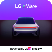 LG αWare powered by LG AI Mobility – rear view of a concept electric vehicle with red light strip accent