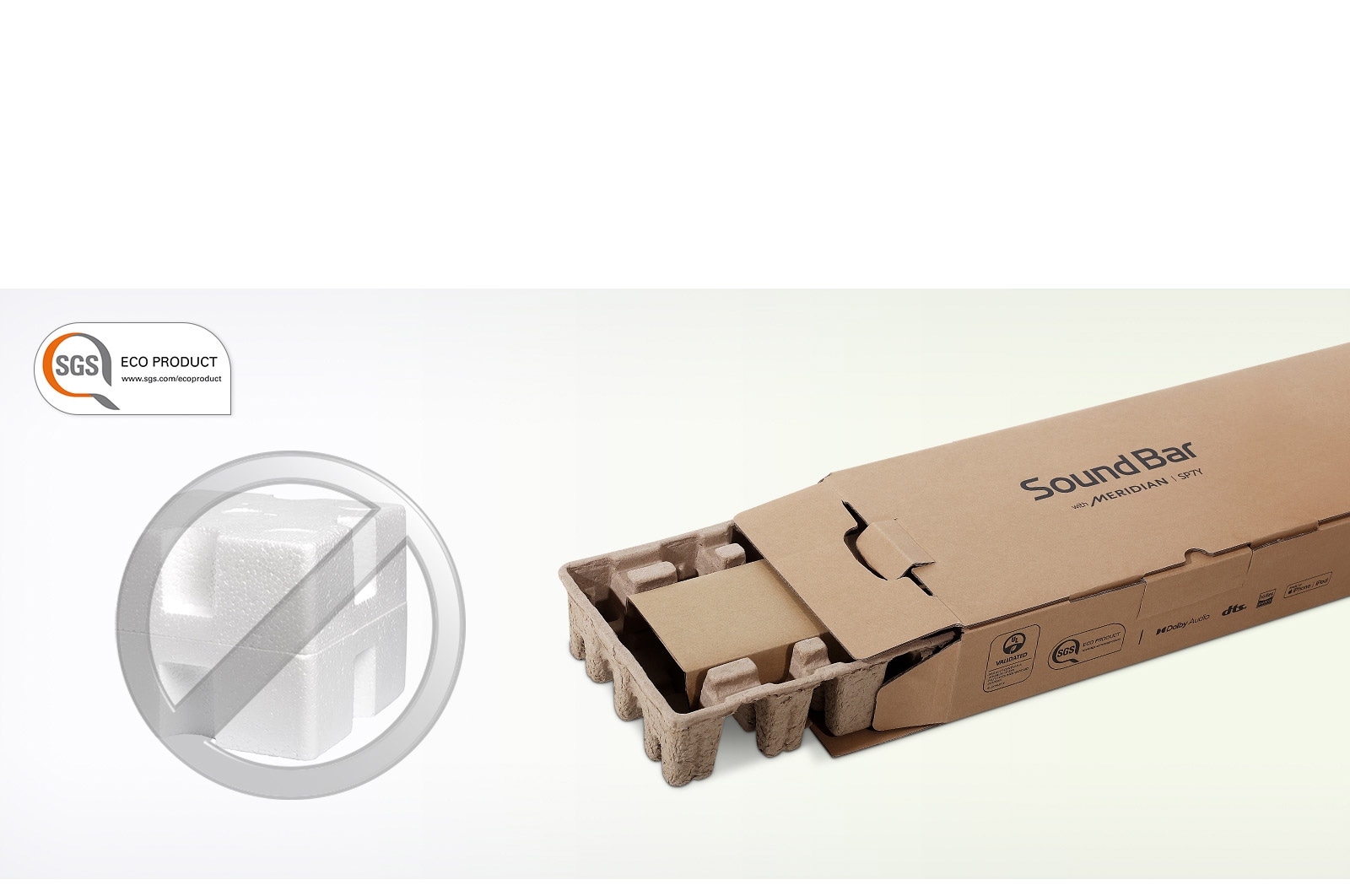 Comparison of soundbars shipped with Styrofoam and LG SGS Eco-friendly box with recycled pulp