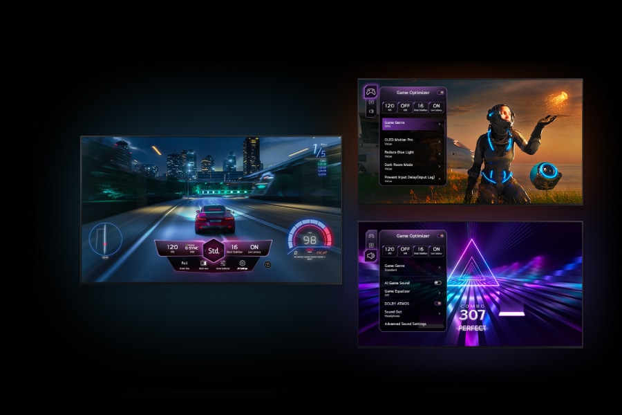Game Dashboard and Game Optimizer menus displayed on-screen during gameplay.