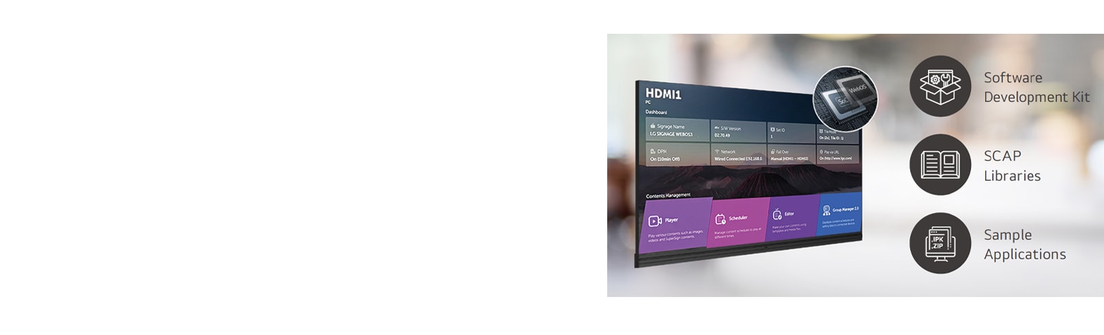 Several tasks that can be done simultaneously are arranged through the LG webOS smart platform.