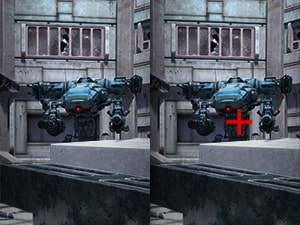 Comparison of Crosshair - The left image is the Crosshair 'off,' and the Right image is the Crosshair 'on'