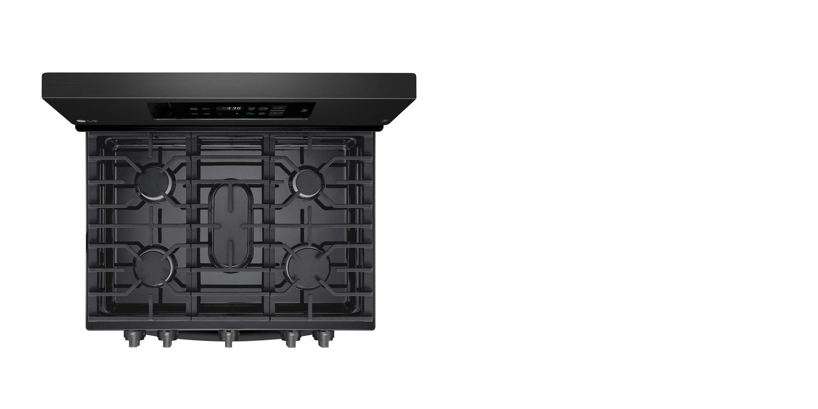 Top view of an LG range on white background.