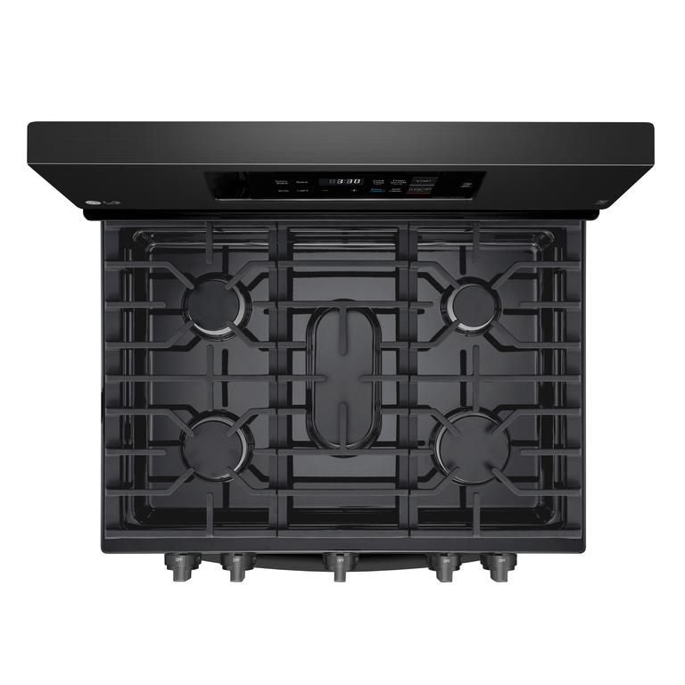 Top view of an LG range on white background.