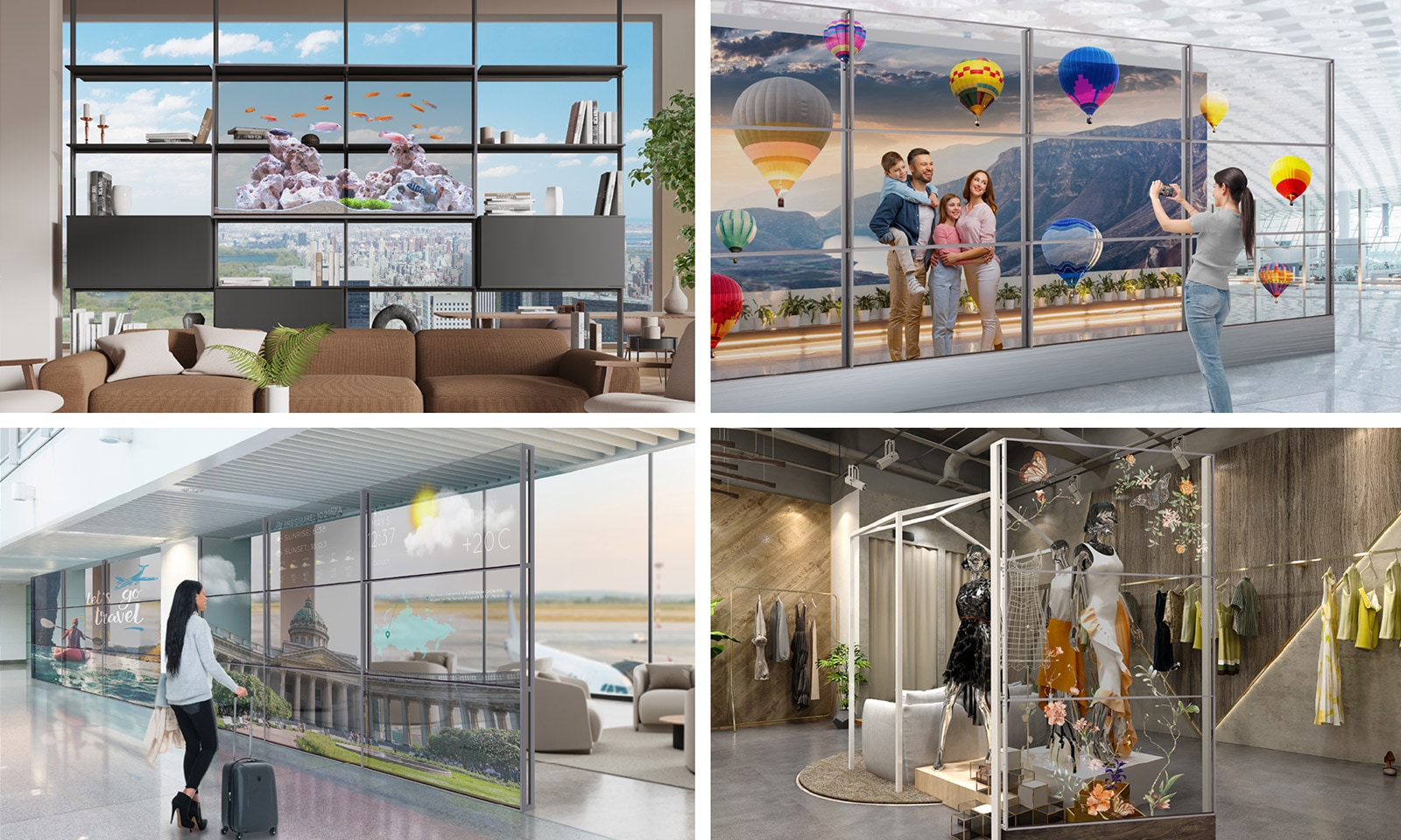 1. Used in the living room of a luxurious house 2. Used as a photo wall 3. Used as a wall at the airport lounge entrance 4. Used in a retail shop