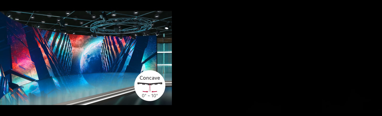 Curved LED walls are installed in a studio.