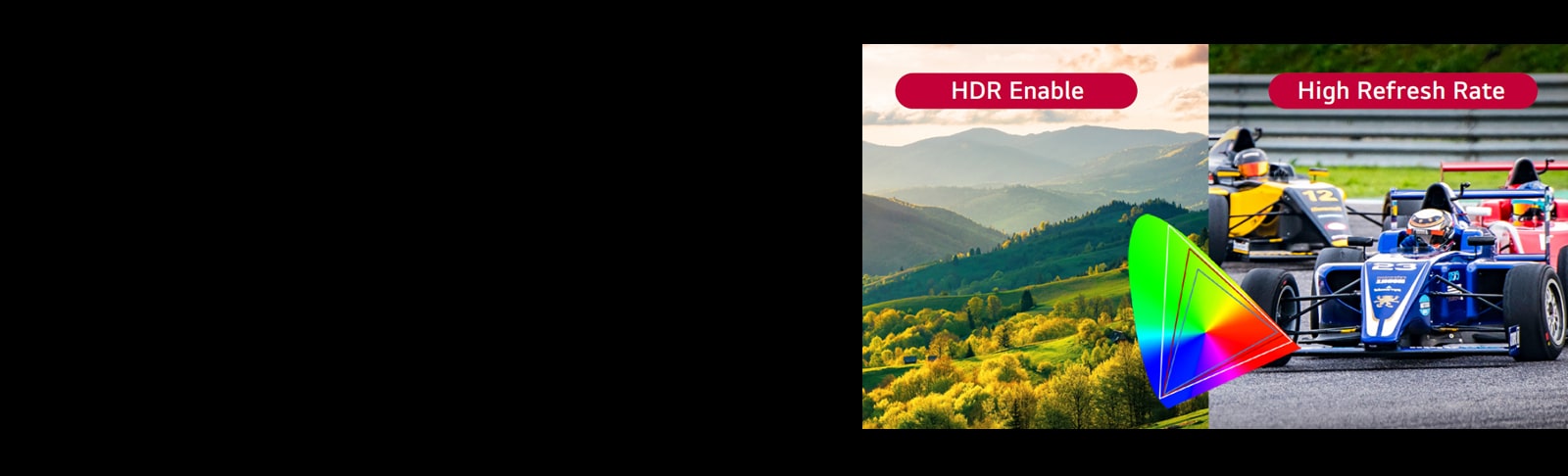 A vivid HDR-enabled screen and a screen with a high refresh rate displaying the exact color are being shown. 