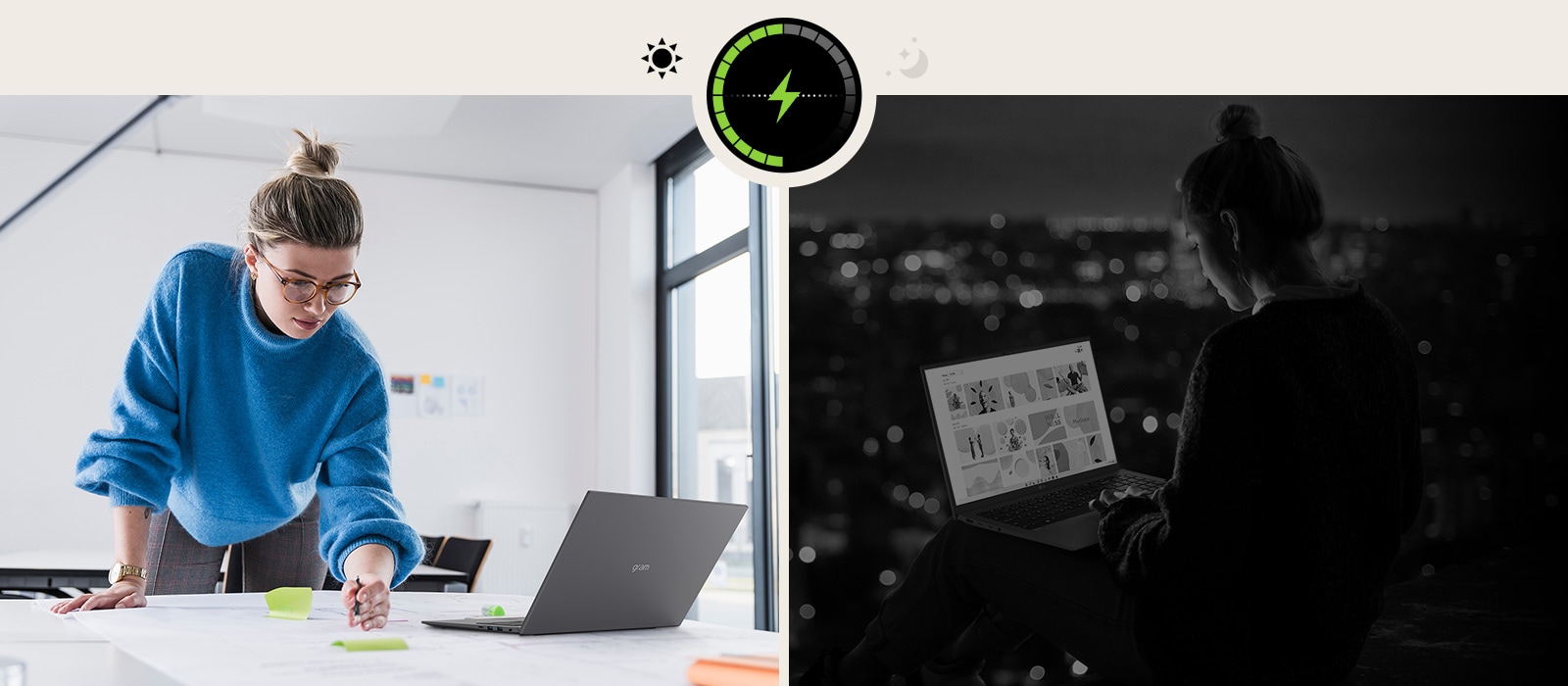 The animation shows that the user use all day without charging.