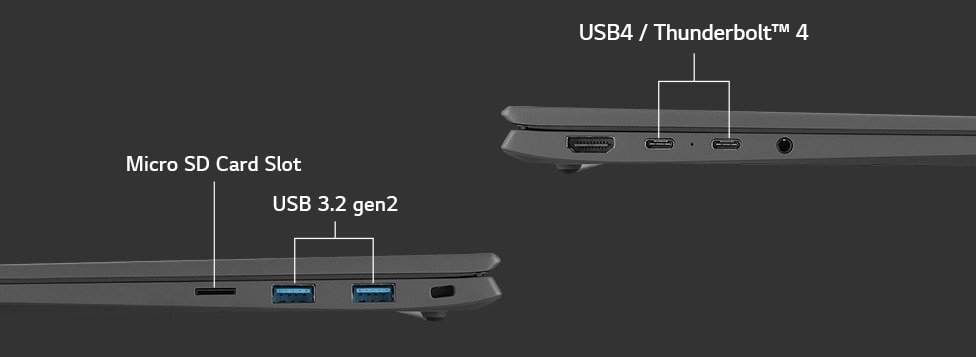 multi ports - USB4 Thunderbolt 4, Micro SD Card Slot, and USB 3.2 gen2.