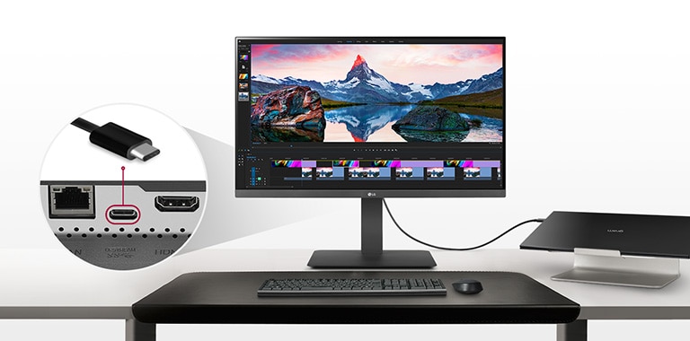 "*image simulation for illustration purposes only. To work properly, the USB Type-C™ cable included in the package is required to connect the USB Type-C™ port to the monitor. "