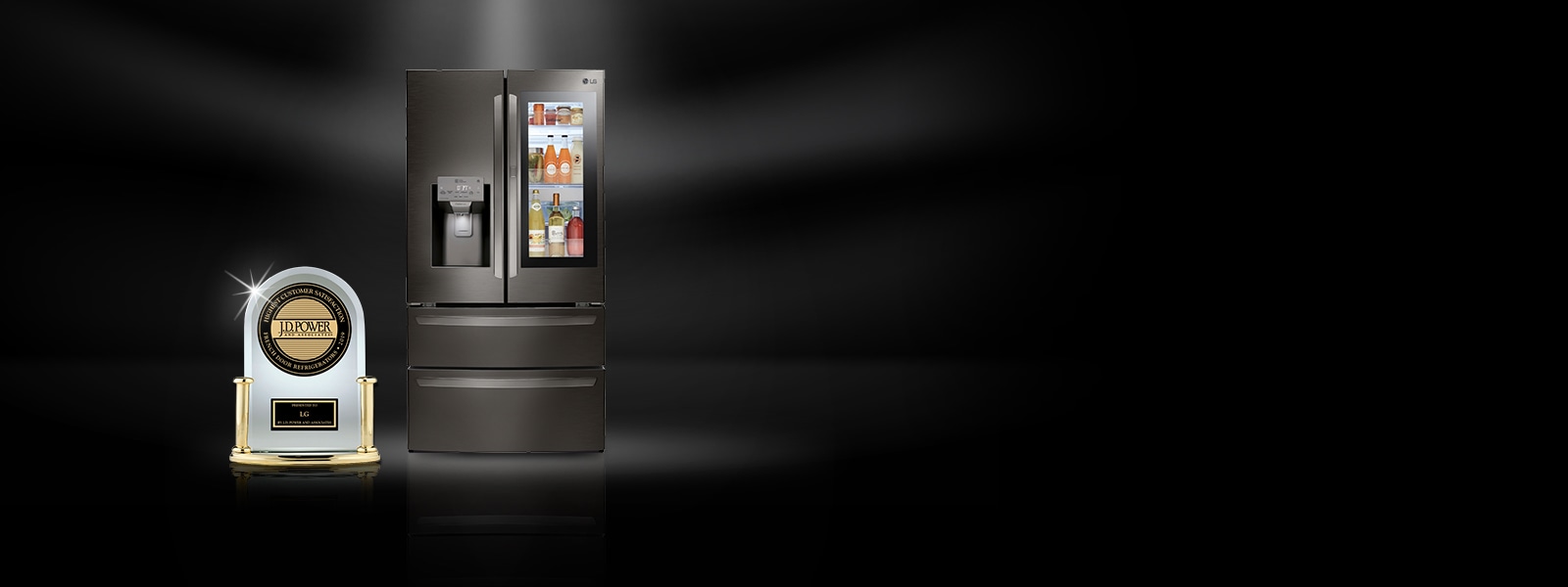 J.D Power Award Winners LG Refrigerators on black background