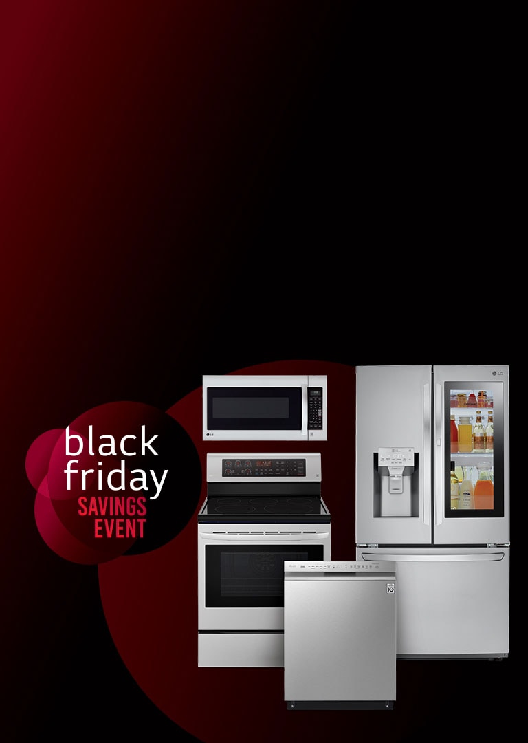 LG Appliance product collage on black background