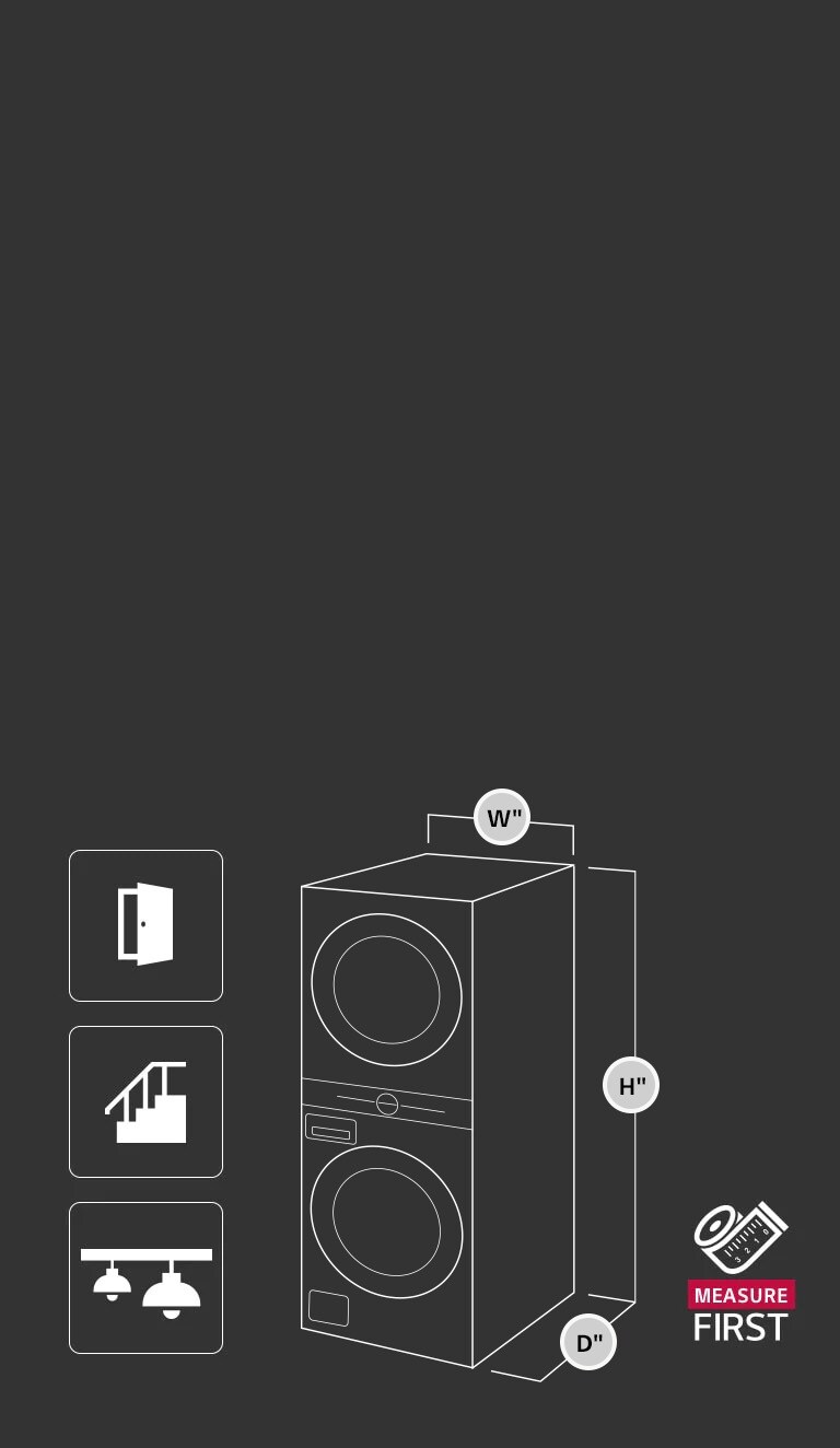 Laundry appliance depicting width, height and depth measurements