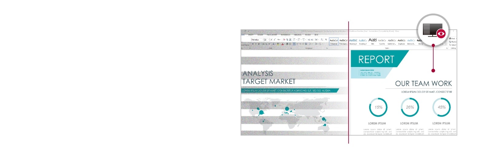 Work report displayed on the monitor with reduced flickering comparing to conventional mode