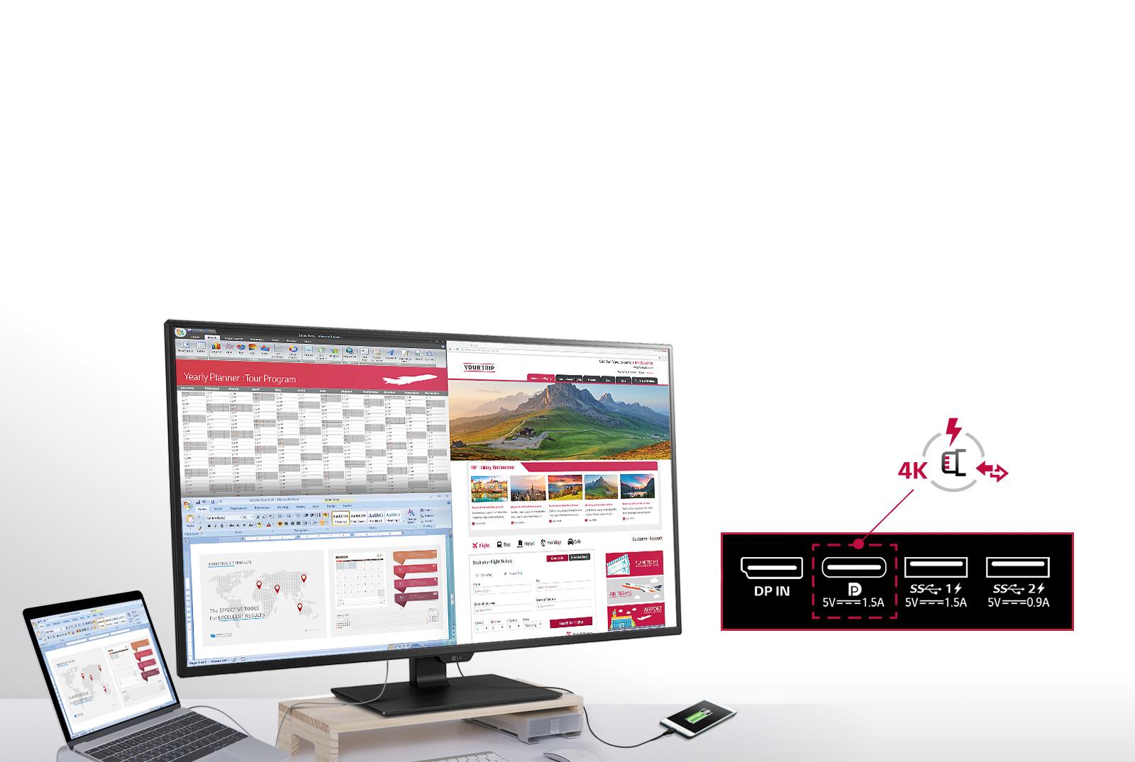 Monitor LG 4K simula la presenza di 4 schermi