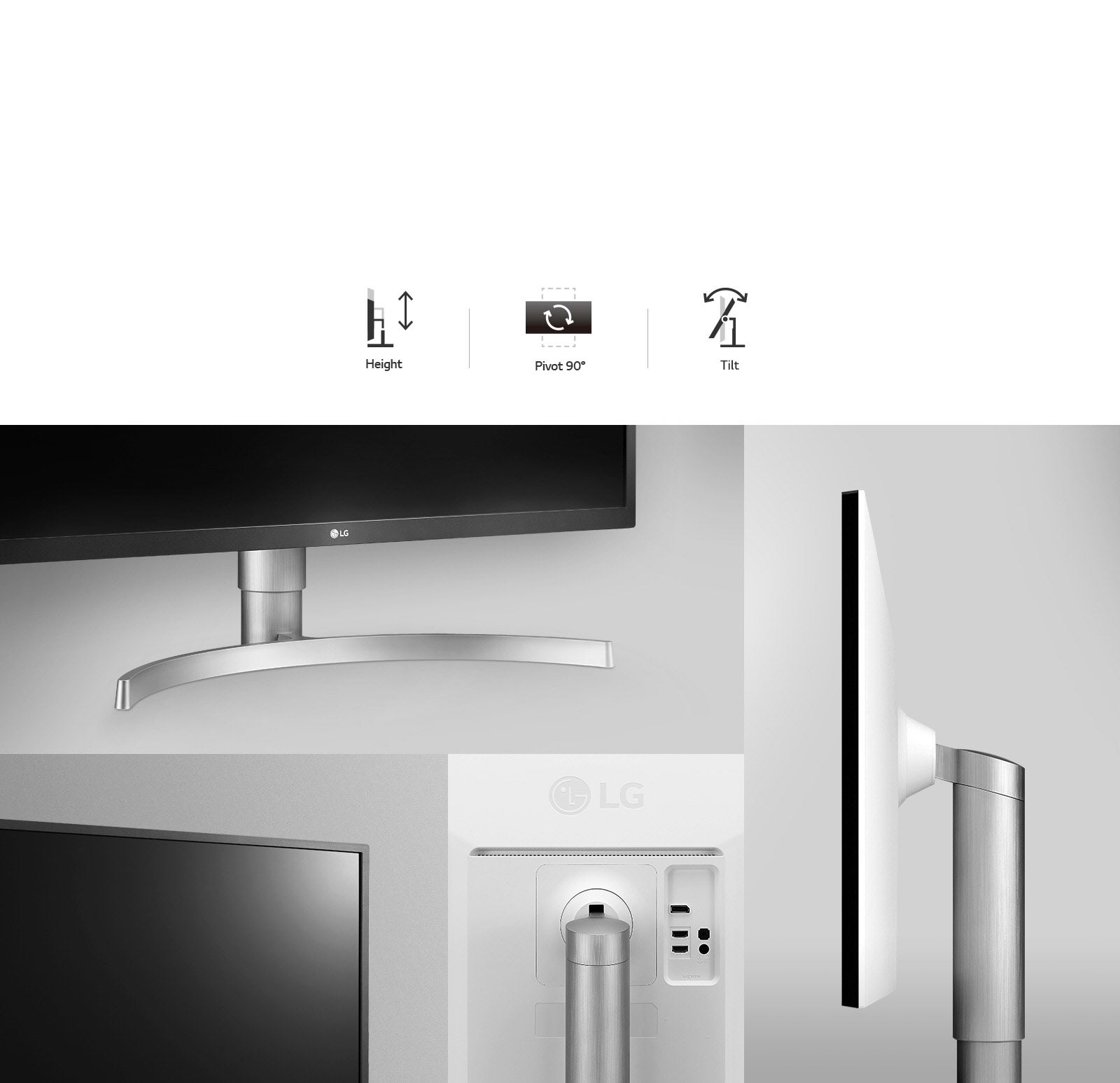 LG monitor images featuring the stand going up and down