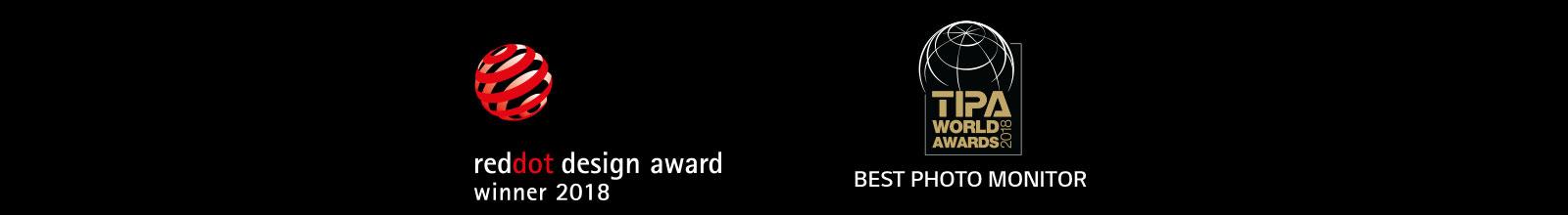 reddot design award winner 2018 mark, TIPA World awards 2018 Best Photo Monitor mark