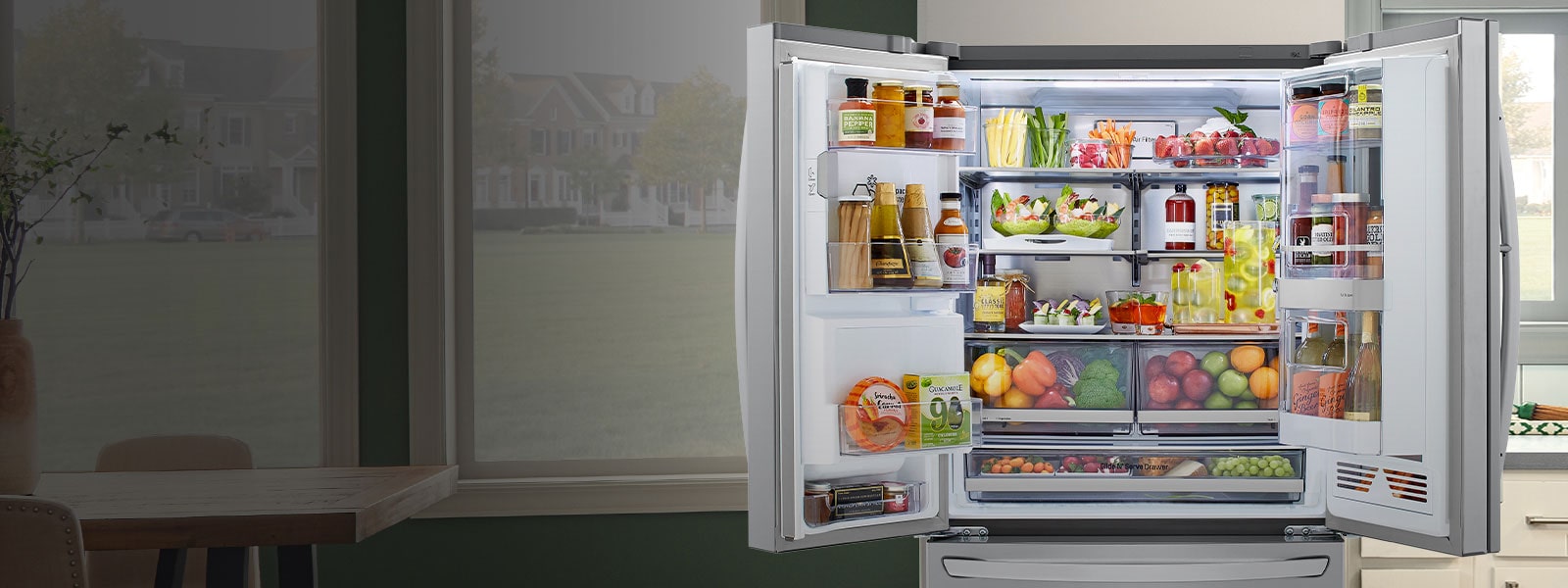Open LG Refrigerator in a kitchen