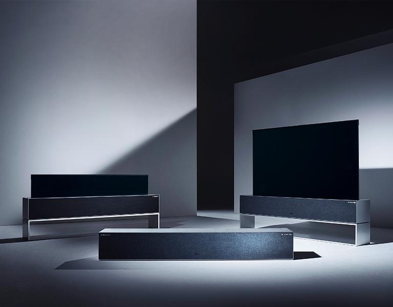 LG SIGNATURE products on display on black and grey layout