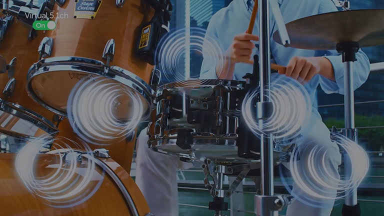 Image of drummer making music to highlight AI Sound on OLED TVs for optimized sound