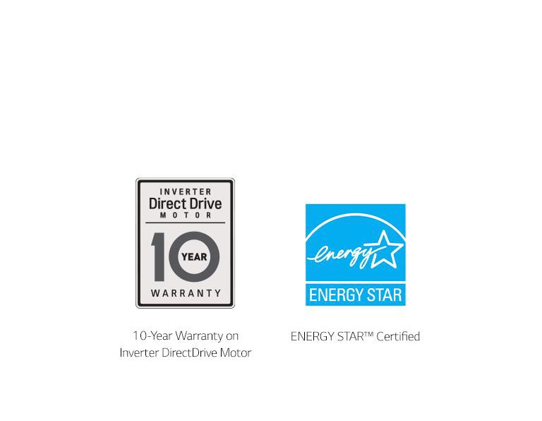Inverter Direct Drive Motor 10 Year Warranty Logo & Energy Star Logo