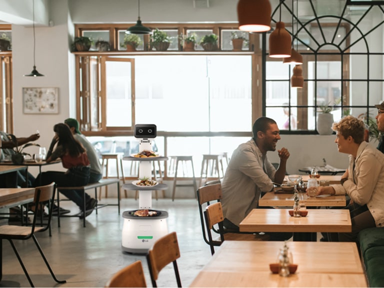 The CLOi Servebot is able to serve multiple tables at once. It automatically detects the presence of food, and departs to the next table after a table is served.