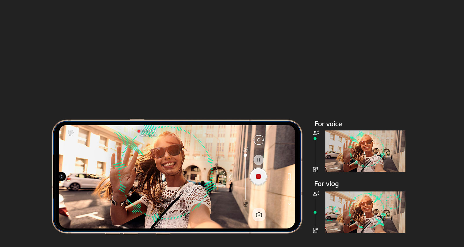 Image of woman using Voice Bokeh function for voice and for vlog