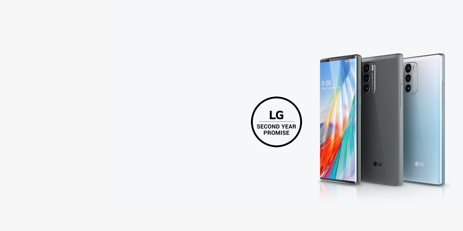 Front and Back images of the LG WING™ with the Second Year Promise logo
