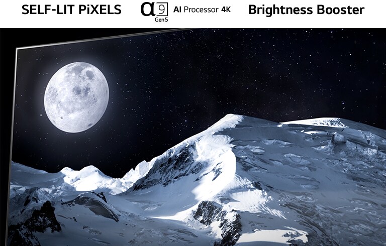 An image of moon floating over snowy mountains