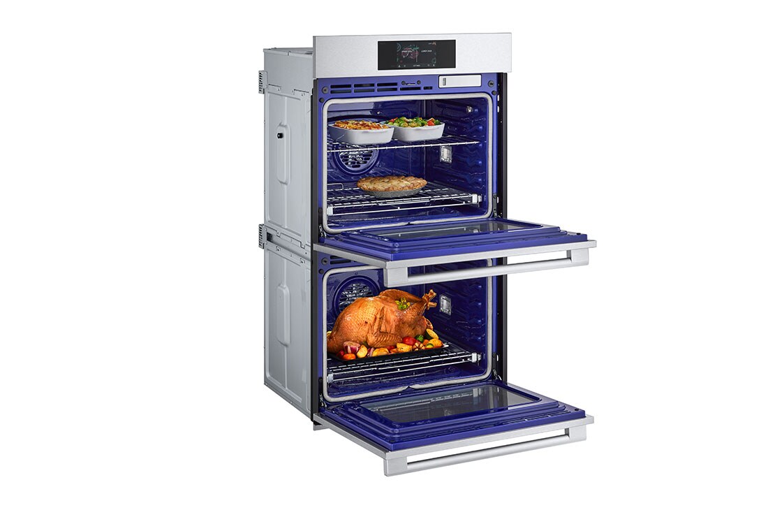 LG STUDIO 9.4 cu. ft. Smart  InstaView® Electric Double Built-In Wall Oven with Air Fry & Steam Sous Vide, Right Angle Open Filled 2, WDES9428F, thumbnail 10