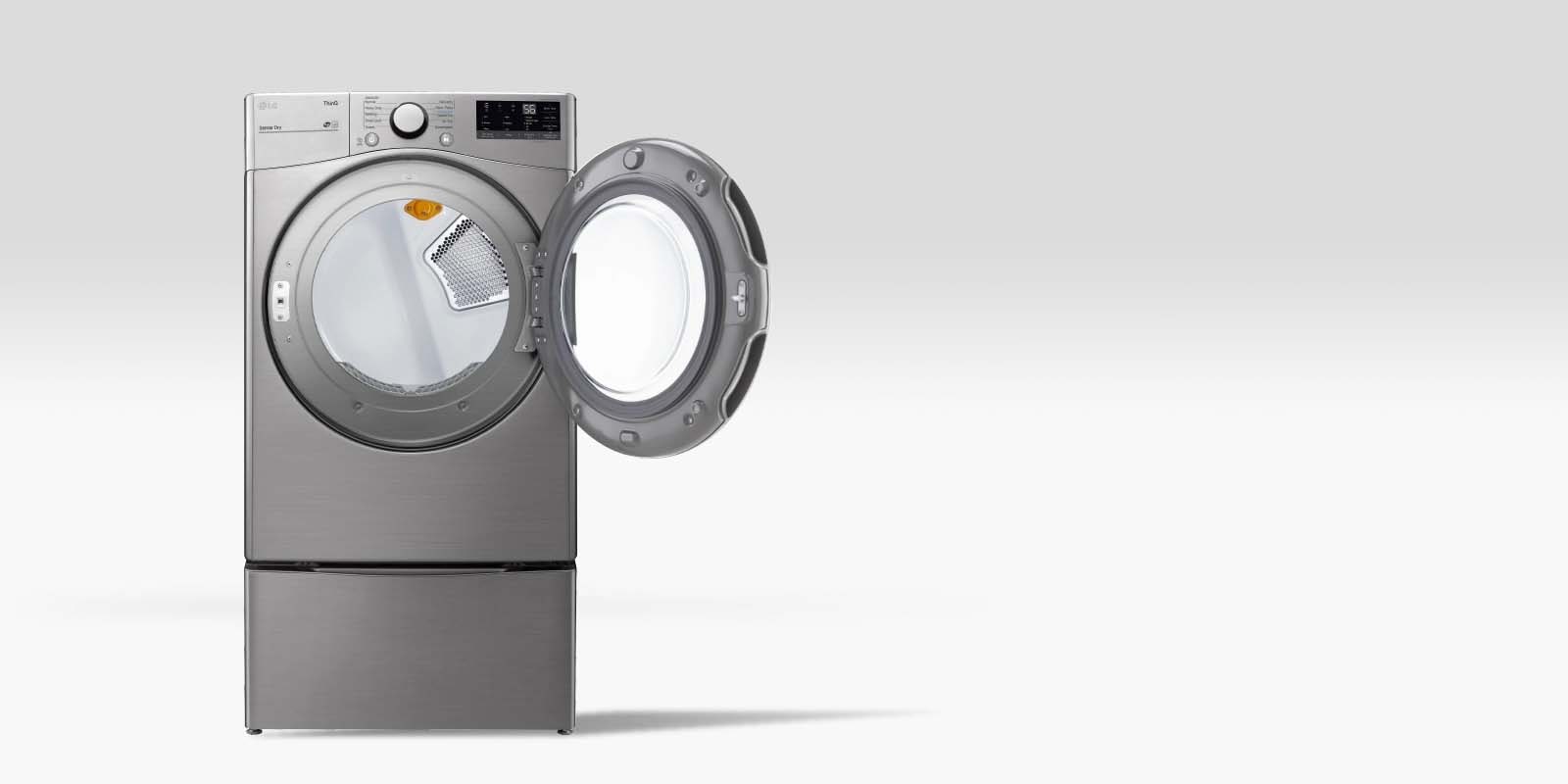 Washer showcasing reversible door