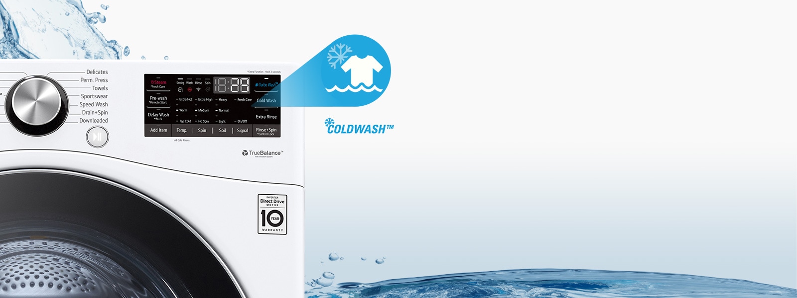 Washer showcasing ColdWash™ technology feature